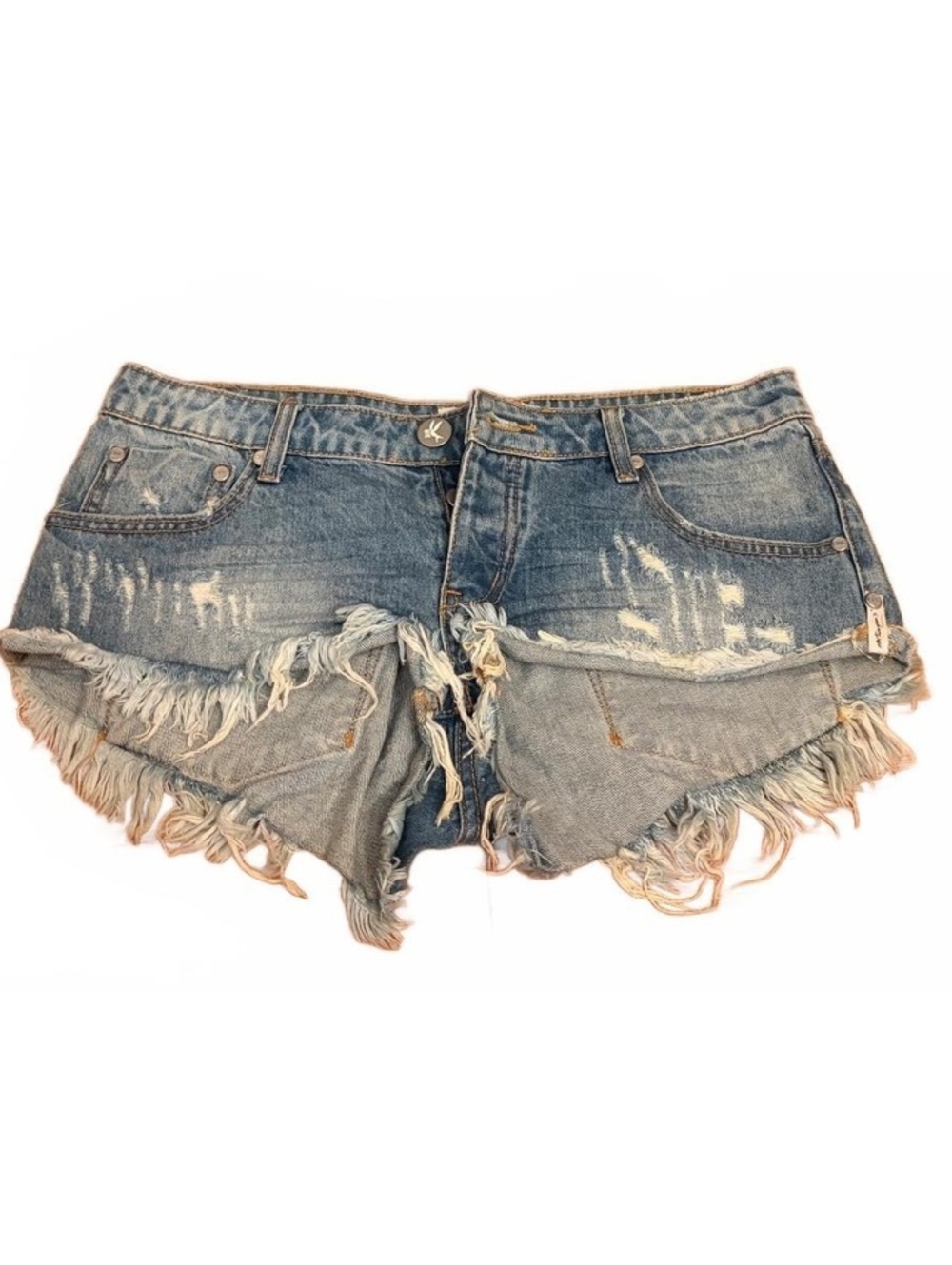One Teaspoon No 2's Distressed Denim Shorts with Raw Curved Hem Size 28